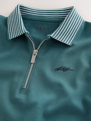 Green Zip Neck Short Sleeve Jersey Polo Shirt (3-16yrs) - Image 3 of 4