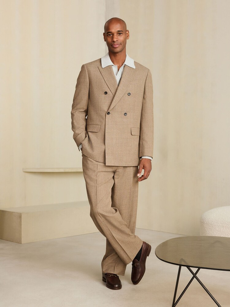 Neutral Double Breasted Loose Fit Wool Blend Flannel Suit Jacket - Image 1 of 4 Neutral Double Breasted Loose Fit Wool Blend Flannel Suit Jacket - Image 1 of 4