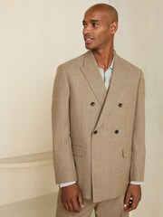 Neutral Double Breasted Loose Fit Wool Blend Flannel Suit Jacket - Image 2 of 4