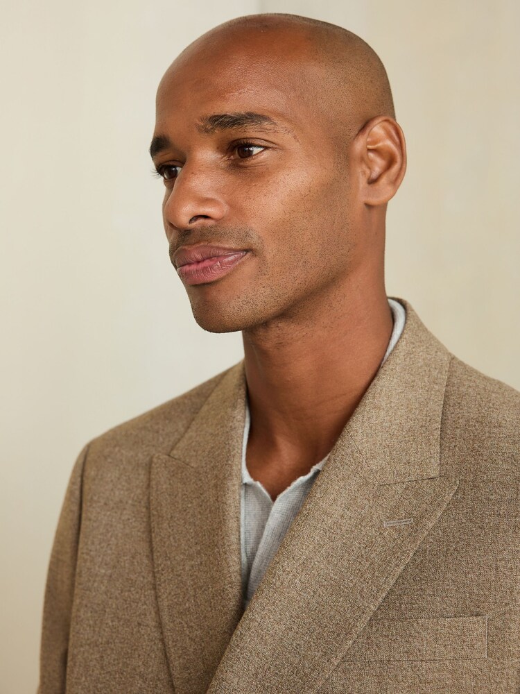 Neutral Double Breasted Loose Fit Wool Blend Flannel Suit Jacket - Image 4 of 4 Neutral Double Breasted Loose Fit Wool Blend Flannel Suit Jacket - Image 4 of 4