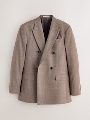 Neutral Double Breasted Loose Fit Wool Blend Flannel Suit Jacket - Image 5 of 10