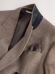 Neutral Double Breasted Loose Fit Wool Blend Flannel Suit Jacket - Image 8 of 10