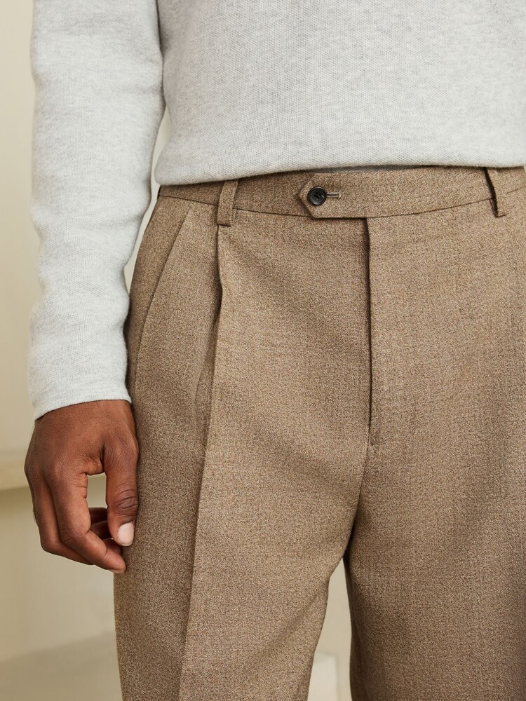 Neutral Loose Fit Wool Blend Flannel Suit Trousers - Image 4 of 4