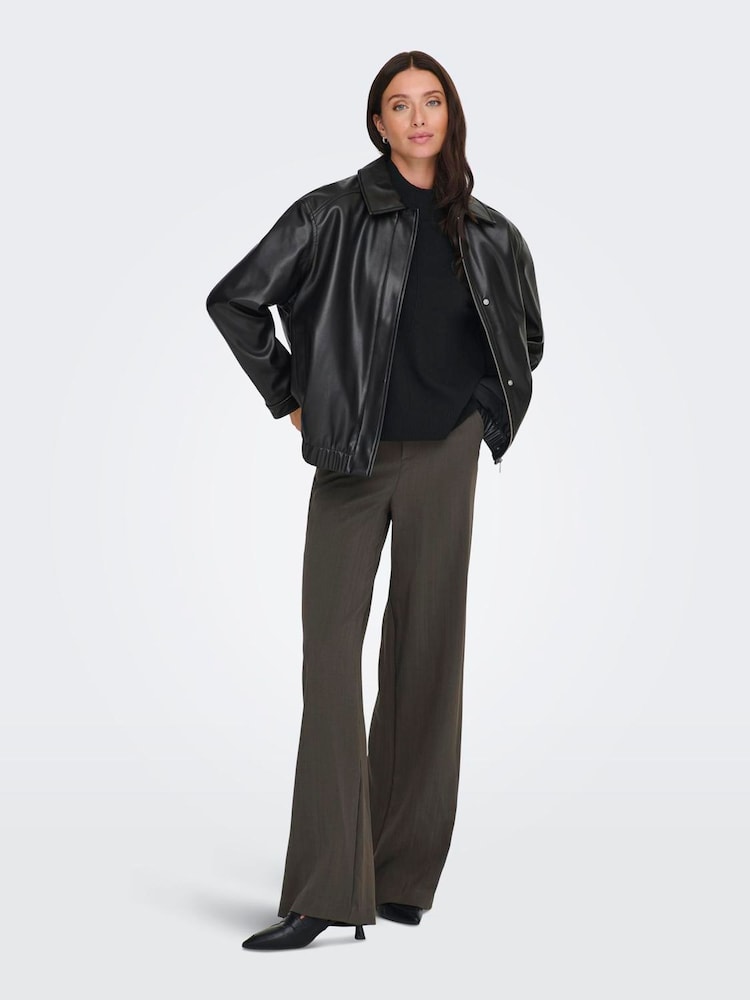 ONLY Black Collared Faux Leather Bomber Jacket - Image 2 of 7 ONLY Black Collared Faux Leather Bomber Jacket - Image 2 of 7