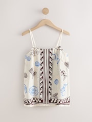 Ecru/Brown Border Print Long Line Cami Top with Linen - Image 5 of 6