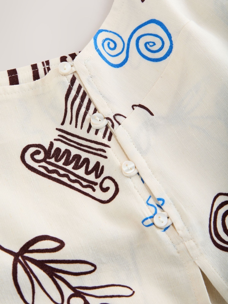 Ecru/Brown Border Print Long Line Cami Top with Linen - Image 6 of 6