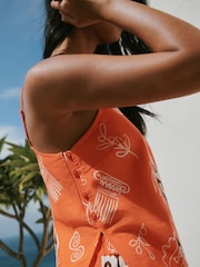 Orange Print Long Line Cami Top with Linen - Image 4 of 7