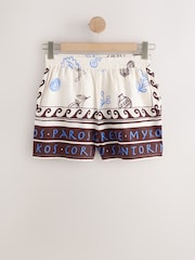 Ecru/Brown Border Print Shorts with Linen - Image 3 of 5