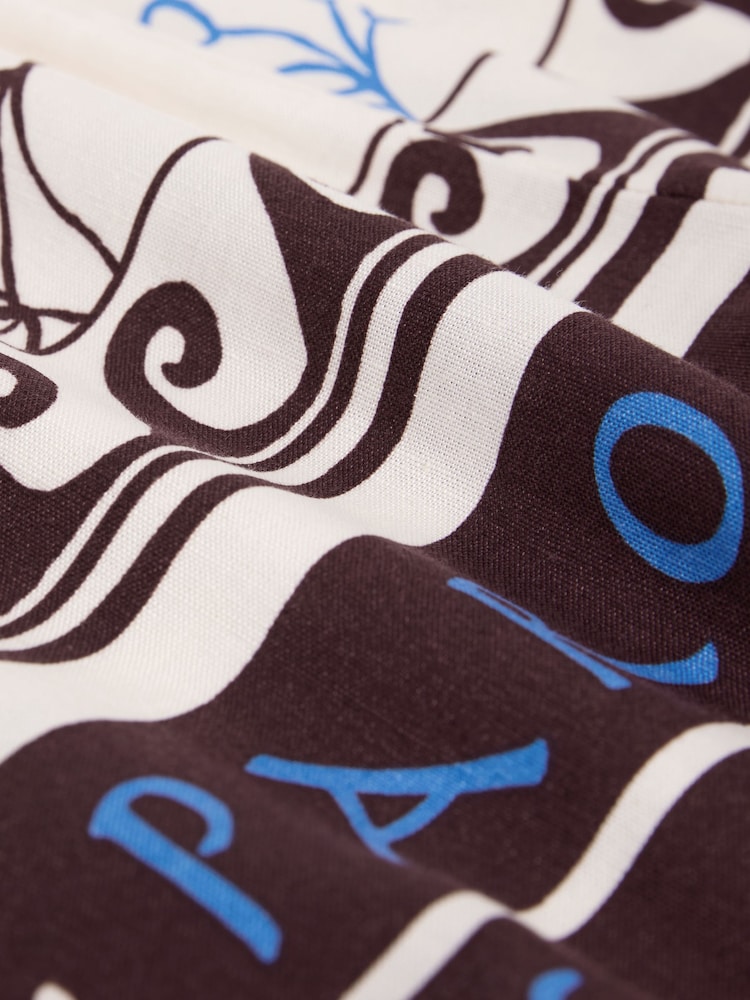 Ecru/Brown Border Print Shorts with Linen - Image 5 of 5