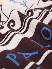 Ecru/Brown Border Print Shorts with Linen - Image 7 of 7