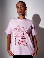 South Beach Pink Self Love Graphic Oversized T-Shirt - Image 1 of 4