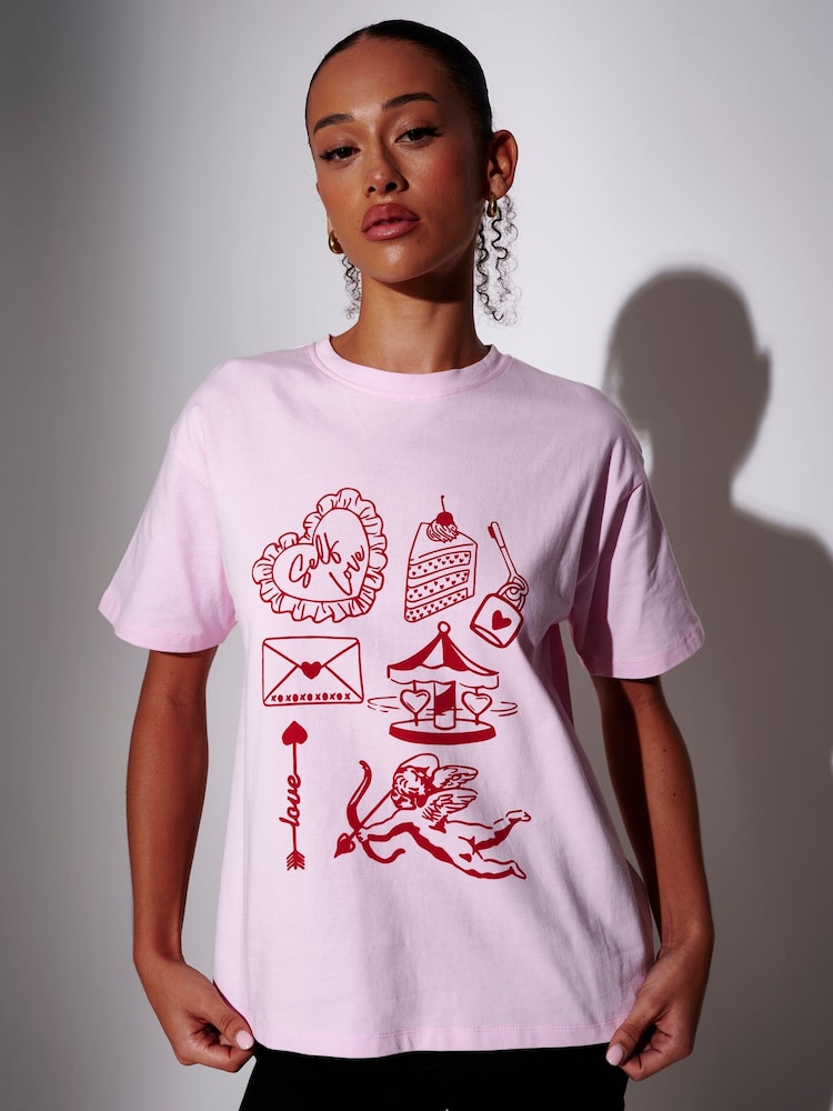 South Beach Pink Self Love Graphic Oversized T-Shirt - Image 1 of 4
