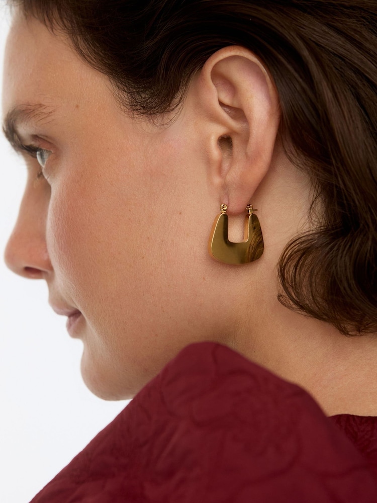 Oliver Bonas Gold Tone Charlotte Stainless Steel Waterproof Square Statement Earrings - Image 6 of 6