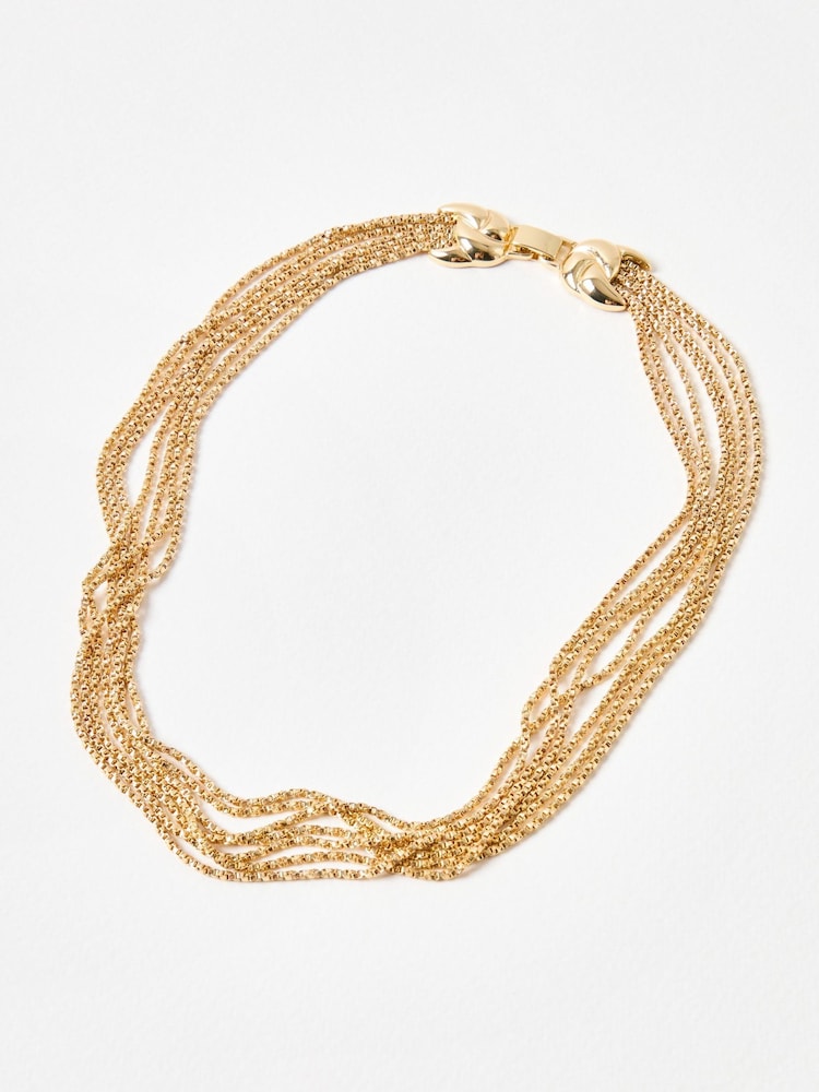 Oliver Bonas Gold Tone Jillian Multi Chain Statement Bow Layered Necklace - Image 2 of 4 Oliver Bonas Gold Tone Jillian Multi Chain Statement Bow Layered Necklace - Image 2 of 4