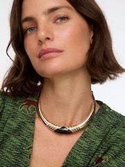 Oliver Bonas Black Aldena Enamel Chunky Torque Short Necklace - Image 1 of 4