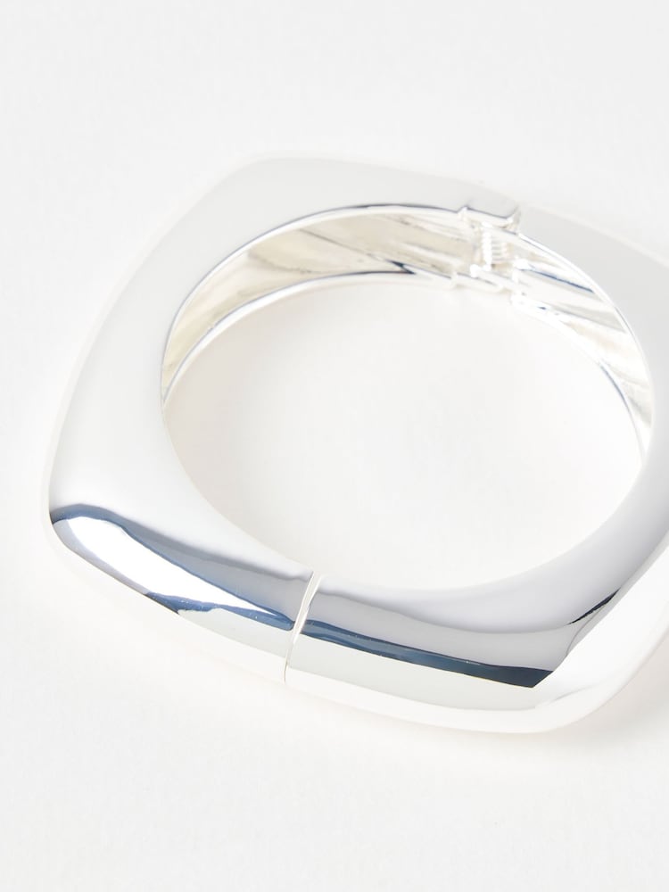 Oliver Bonas Silver Tone Casey Curved Shiny Square Bangle - Image 3 of 3