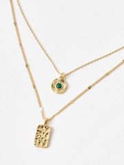 Oliver Bonas Green Claire Molten Charms Gold Toned Layered Necklace - Image 1 of 4