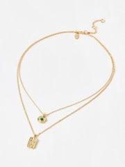 Oliver Bonas Green Claire Molten Charms Gold Toned Layered Necklace - Image 2 of 4