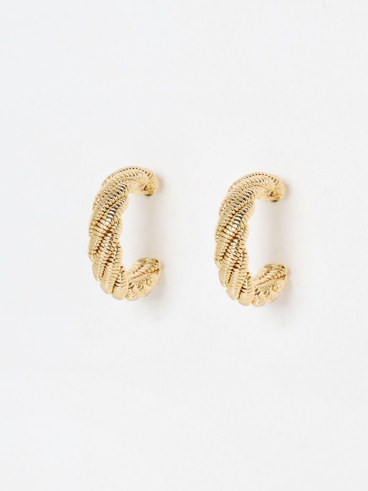 Oliver Bonas Gold Tone Nella Textured Twist Hoop Earrings - Image 1 of 5 Oliver Bonas Gold Tone Nella Textured Twist Hoop Earrings - Image 1 of 5