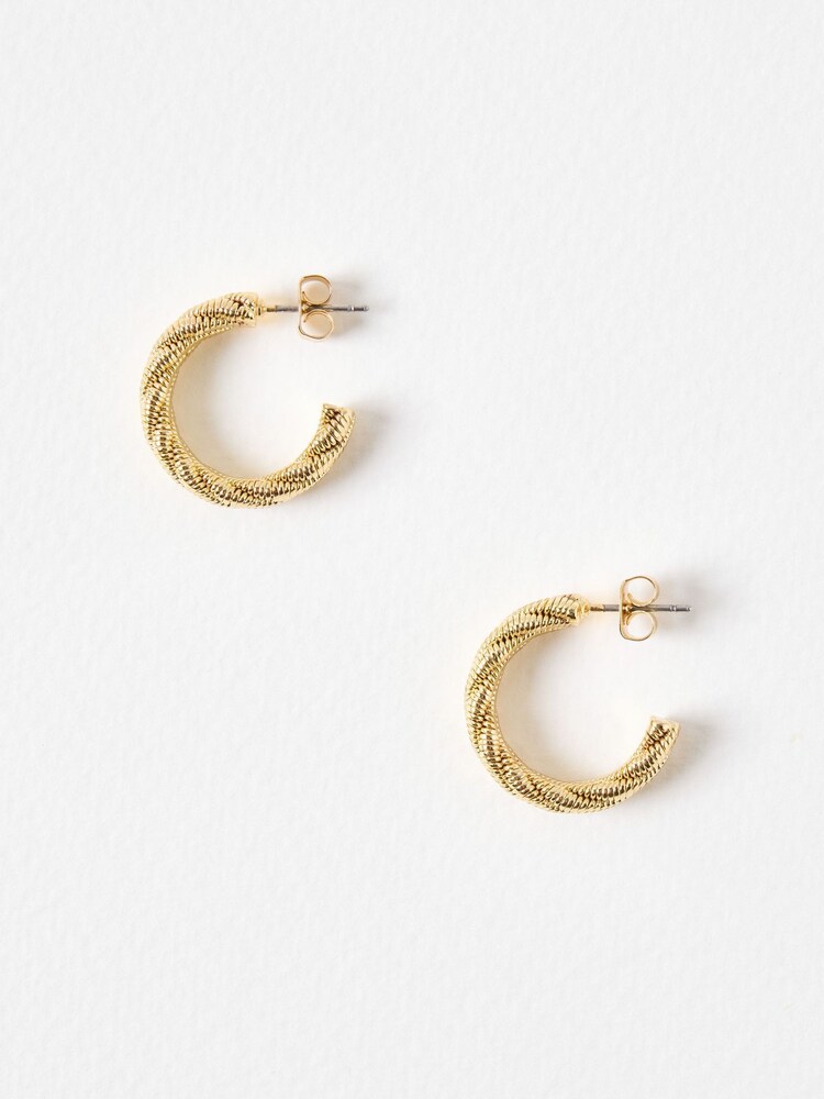 Oliver Bonas Gold Tone Nella Textured Twist Hoop Earrings - Image 2 of 5 Oliver Bonas Gold Tone Nella Textured Twist Hoop Earrings - Image 2 of 5