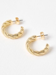 Oliver Bonas Gold Tone Nella Textured Twist Hoop Earrings - Image 4 of 5