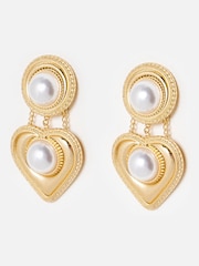 Oliver Bonas Gold Tone Keller & Faux Pearl Heart Earrings - Image 2 of 5