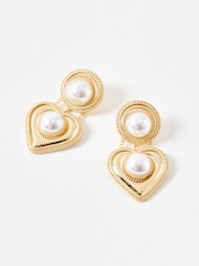 Oliver Bonas Gold Tone Keller & Faux Pearl Heart Earrings - Image 3 of 5