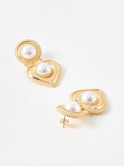 Oliver Bonas Gold Tone Keller & Faux Pearl Heart Earrings - Image 4 of 5