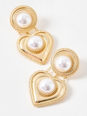 Oliver Bonas Gold Tone Keller & Faux Pearl Heart Earrings - Image 5 of 5