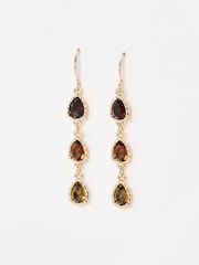 Oliver Bonas Brown Intira Stone Teardrop Tiered Drop Earrings - Image 1 of 5
