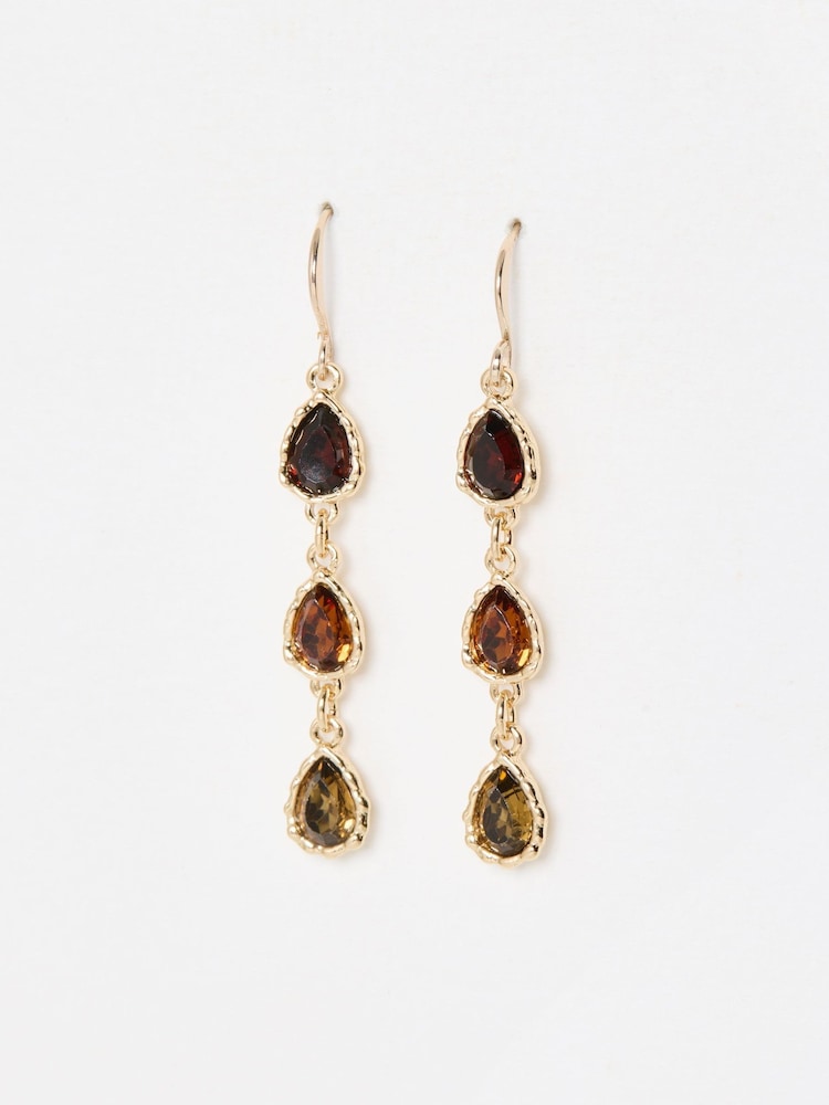 Oliver Bonas Brown Intira Stone Teardrop Tiered Drop Earrings - Image 1 of 5