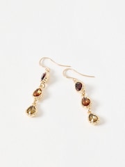 Oliver Bonas Brown Intira Stone Teardrop Tiered Drop Earrings - Image 2 of 5