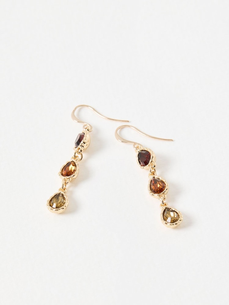 Oliver Bonas Brown Intira Stone Teardrop Tiered Drop Earrings - Image 2 of 5