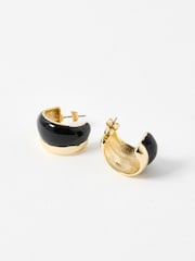 Oliver Bonas Black Jamala Golden Stripe Chunky Hoop Earrings - Image 3 of 5