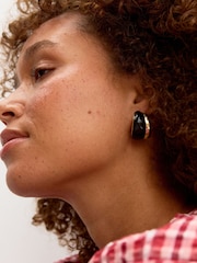 Oliver Bonas Black Jamala Golden Stripe Chunky Hoop Earrings - Image 5 of 5