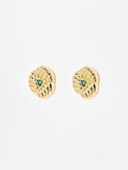Oliver Bonas Green Lima Stone Textured Gold Toned Stud Earrings - Image 1 of 4
