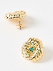 Oliver Bonas Green Lima Stone Textured Gold Toned Stud Earrings - Image 3 of 4