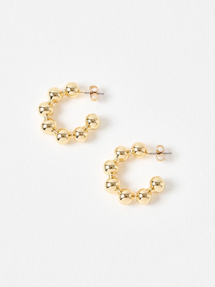 Oliver Bonas Gold Tone Kiran Textured Hoop Earrings - Image 2 of 4