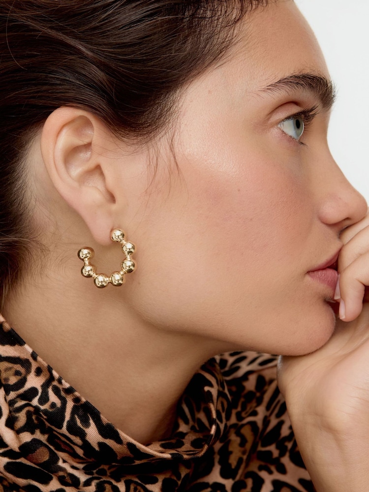 Oliver Bonas Gold Tone Kiran Textured Hoop Earrings - Image 4 of 4