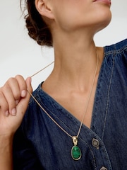 Oliver Bonas Green Breane Oval Malachite Gold Toned Pendant Necklace - Image 1 of 2