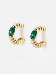 Oliver Bonas Green Breana Stone Chunky Twisted Hoop Earrings - Image 1 of 5