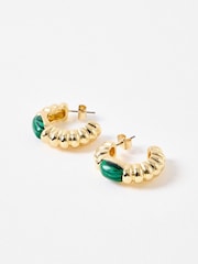 Oliver Bonas Green Breana Stone Chunky Twisted Hoop Earrings - Image 2 of 5
