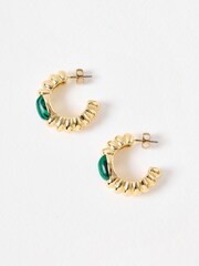Oliver Bonas Green Breana Stone Chunky Twisted Hoop Earrings - Image 3 of 5