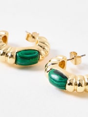 Oliver Bonas Green Breana Stone Chunky Twisted Hoop Earrings - Image 4 of 5