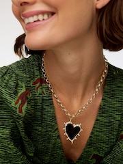 Oliver Bonas Black Ardor Enamel Heart Statement Pendant Chunky Necklace - Image 1 of 4
