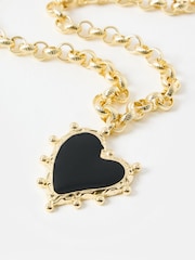 Oliver Bonas Black Ardor Enamel Heart Statement Pendant Chunky Necklace - Image 2 of 4