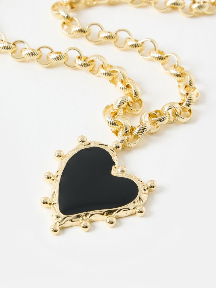 Oliver Bonas Black Ardor Enamel Heart Statement Pendant Chunky Necklace - Image 2 of 4