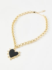 Oliver Bonas Black Ardor Enamel Heart Statement Pendant Chunky Necklace - Image 3 of 4