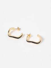 Oliver Bonas Black Roxie Enamel Inlay Large Hoop Earrings - Image 2 of 5
