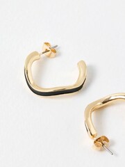 Oliver Bonas Black Roxie Enamel Inlay Large Hoop Earrings - Image 4 of 5